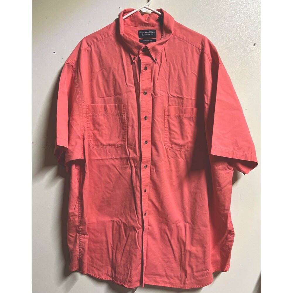 Roundree & Yorke Mens Dress Shirt Size 4XLT Peach Twill Short Sleeve Pocket